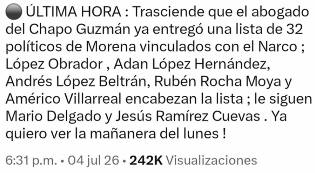 FILTRAN LA LISTA! El abogado del Ch*po entregó los nombres de AMLO y Andy en Corte de EUA